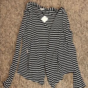 Calvin Klein Black and White Asymmetrical Wrap Sweater